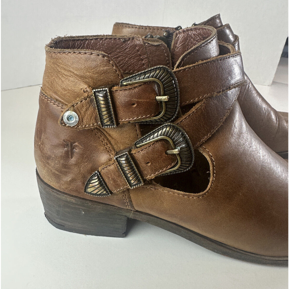 Frye Ray Ankle Boots Brown Leather Western Shootie Cowboy Booties 7.5 M *Flawed - Picture 16 of 16